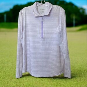 SanSoleil Lavender Chain Stripe Quarter-Zip Cooling Top